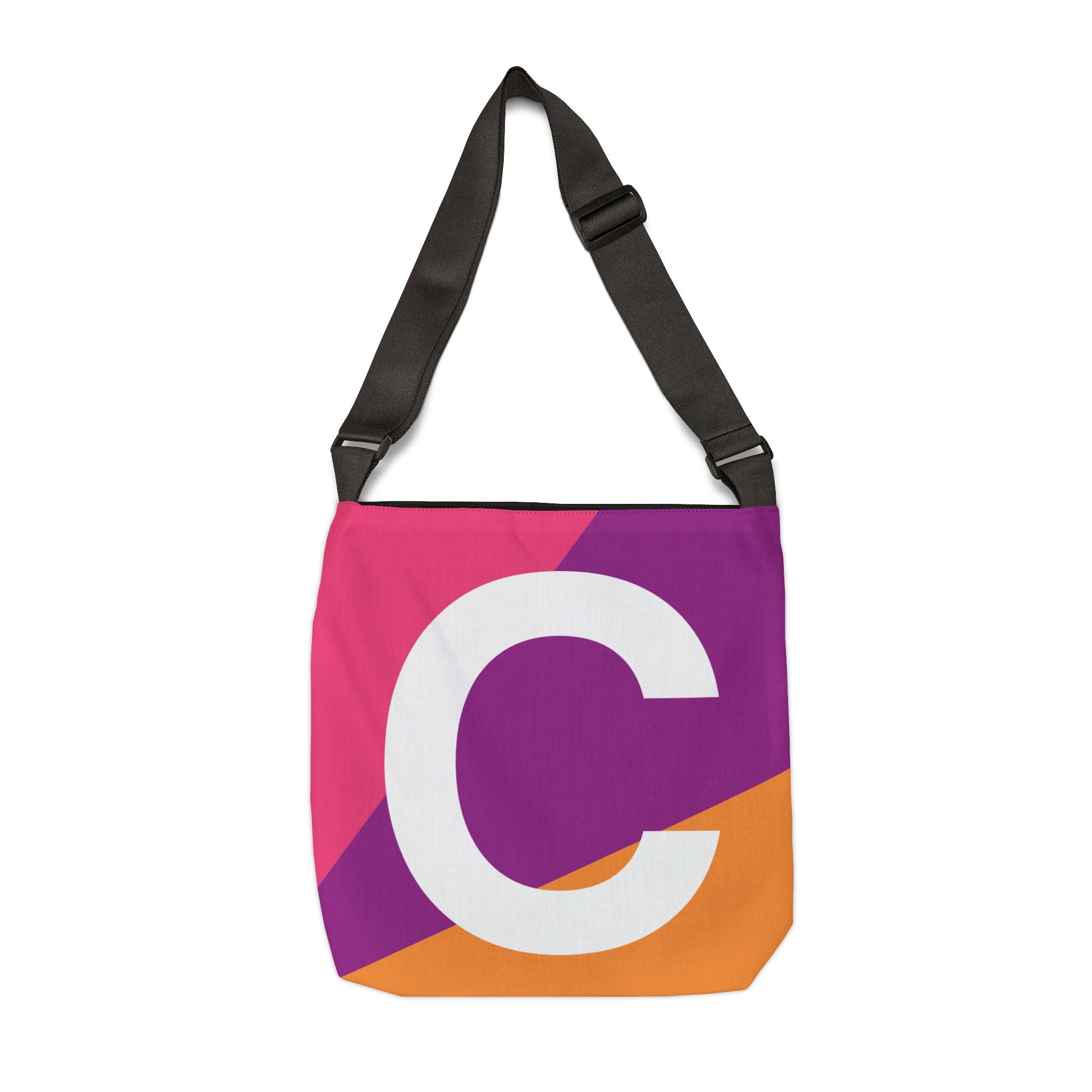 Initial Letter 'C' Colorblock Adjustable Tote Bag — Monogram Alphabet Shoulder Bag