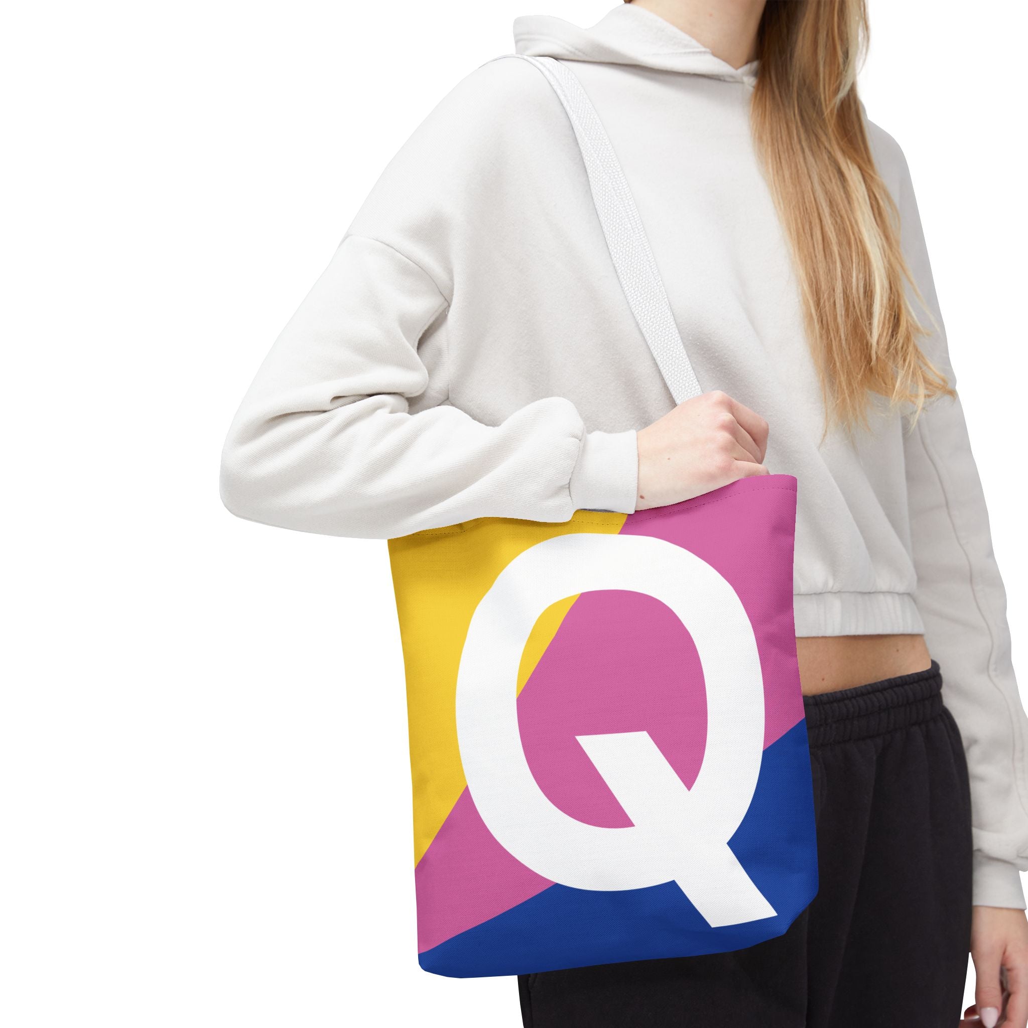Monogram 'Q' Colorblock Tote Bag — Personalized Initial Q Shoulder Tote