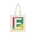 Initial E Colorblock Canvas Tote Bag — Monogram Letter E Reusable Grocery Tote