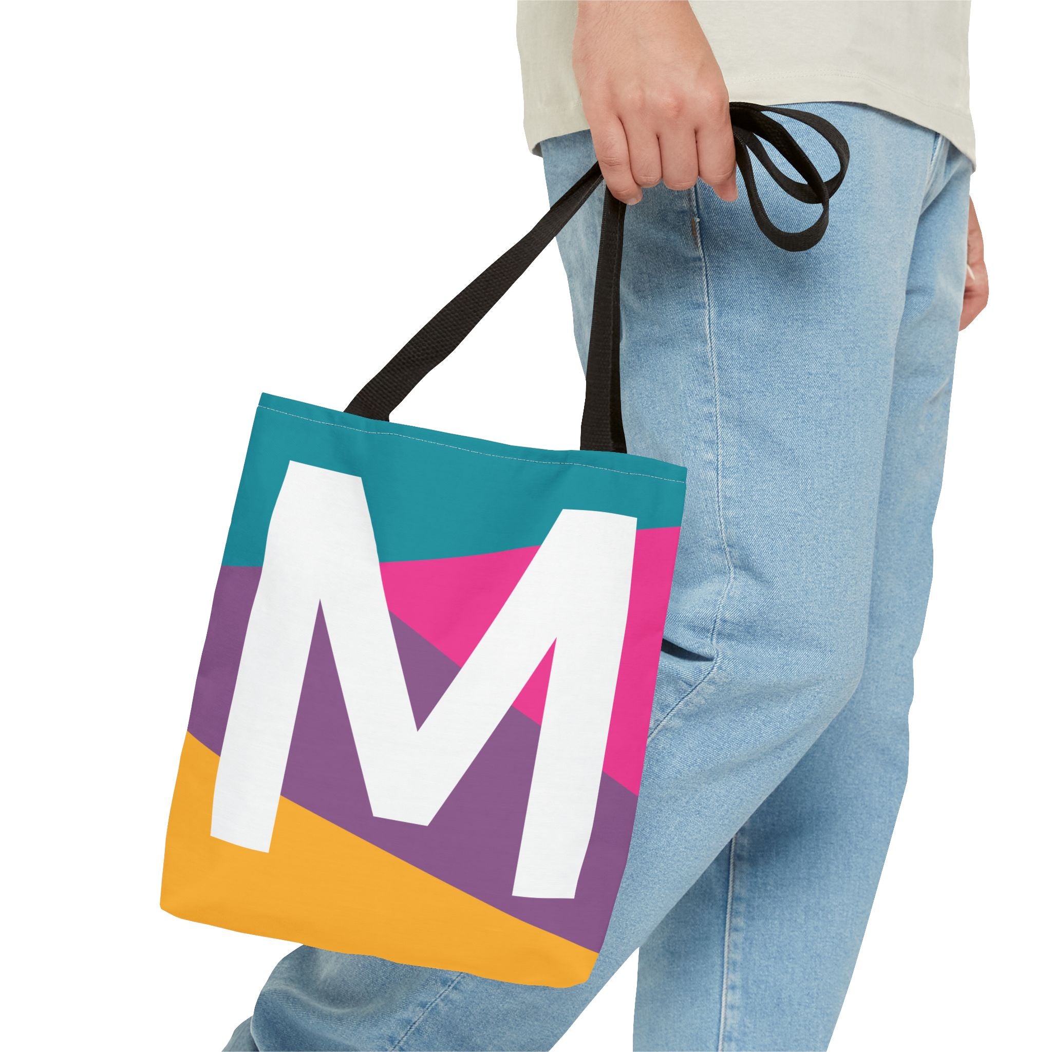 Monogram 'M' Colorblock Tote Bag — Personalized Initial M Shoulder Tote
