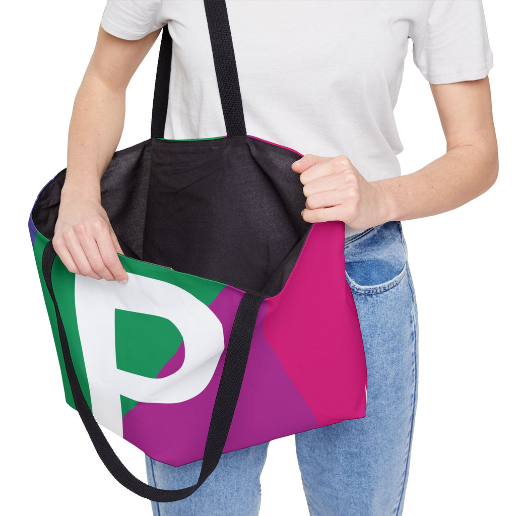 Personalized 'P' Colorblock Tote Bag — Monogram Weekender Tote
