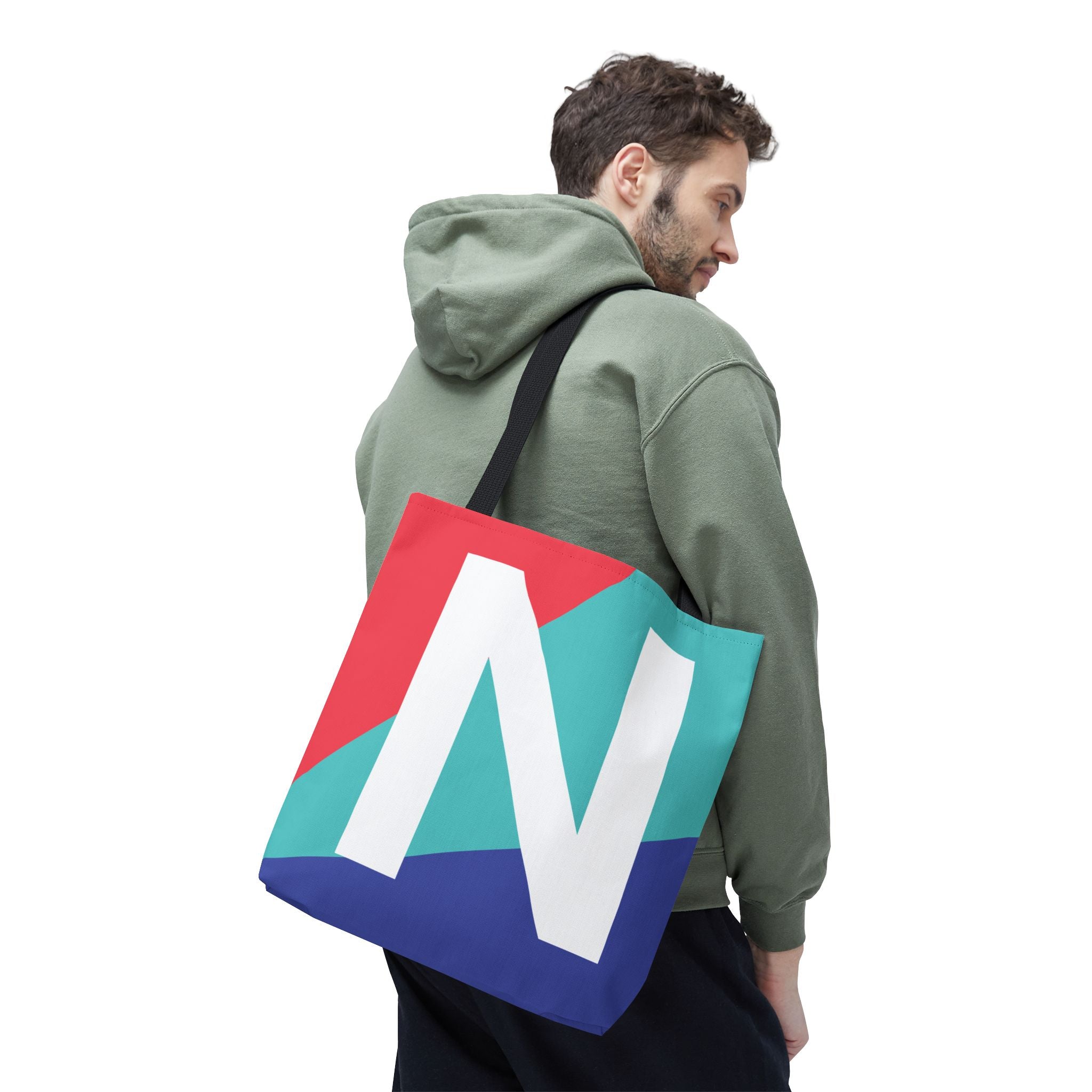 Monogram 'N' Colorblock Tote Bag — Personalized Initial N Shoulder Tote