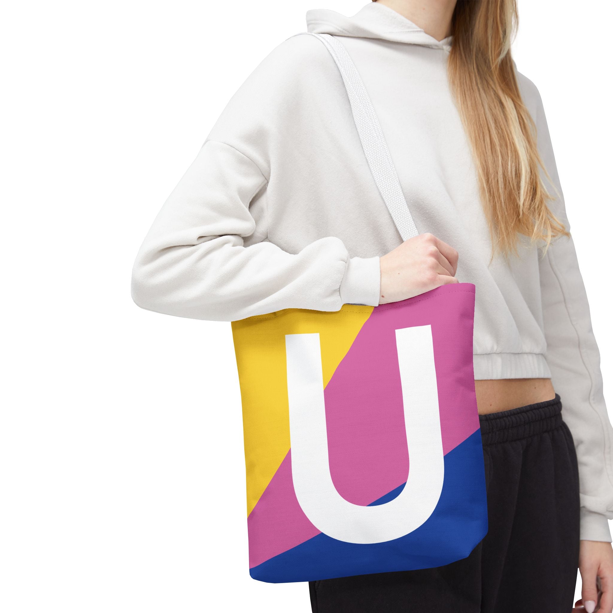Monogram 'U' Colorblock Tote Bag — Personalized Initial U Shoulder Tote