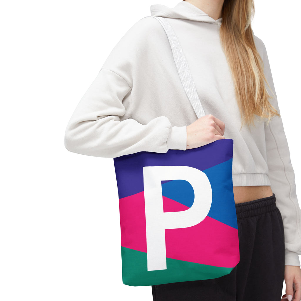 Monogram 'P' Colorblock Tote Bag — Personalized Initial P Shoulder Tote