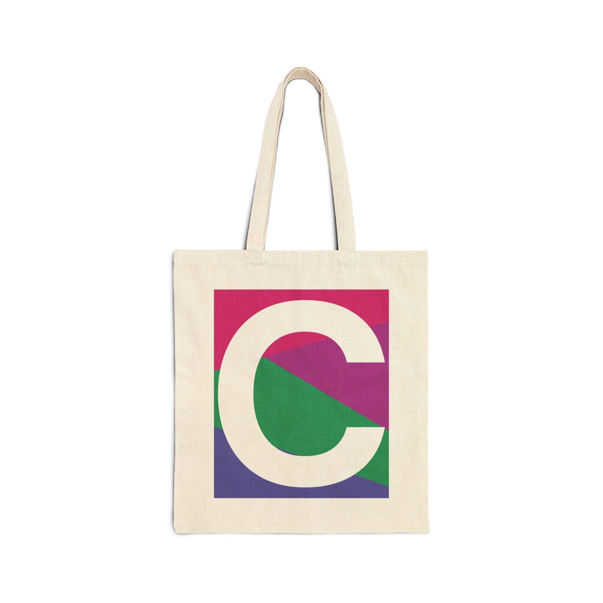 Initial C Colorblock Canvas Tote Bag — Monogram Letter C Reusable Grocery Tote