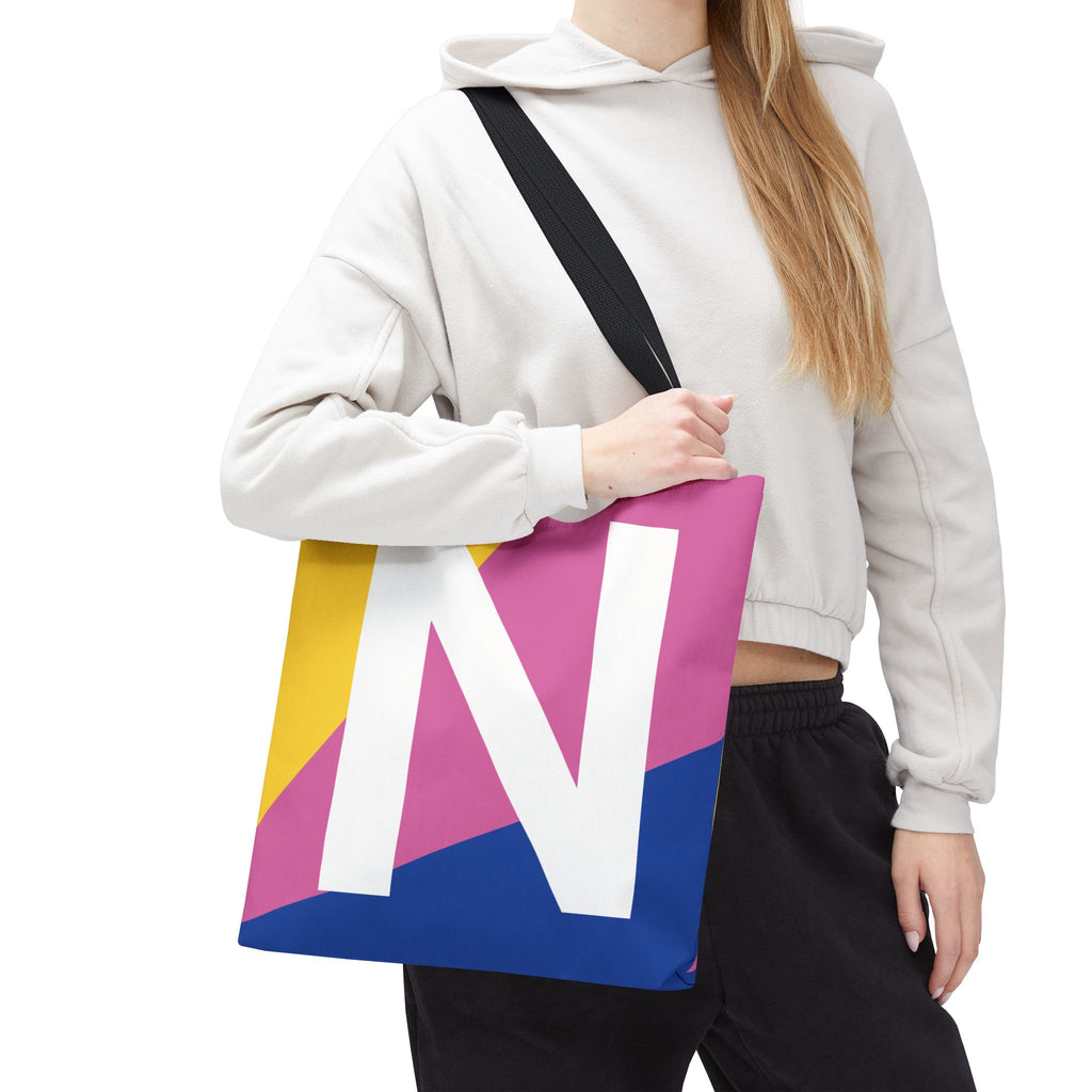 Monogram 'N' Colorblock Tote Bag — Personalized Initial N Shoulder Tote
