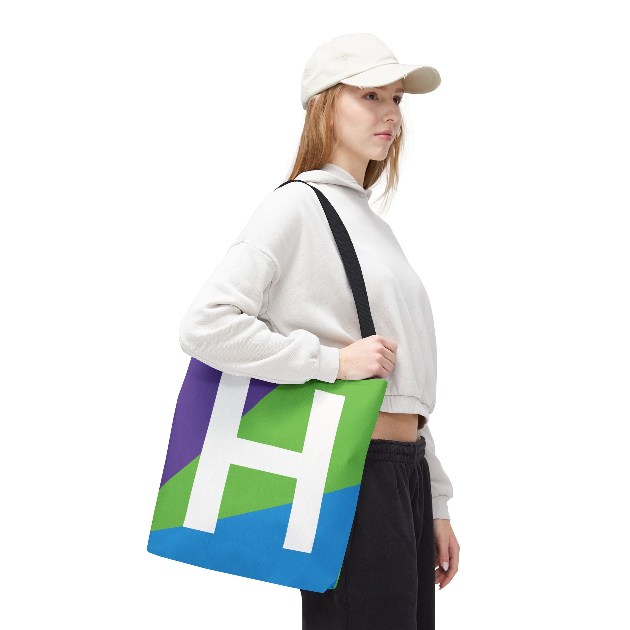 Monogram 'H' Colorblock Tote Bag — Personalized Initial H Shoulder Tote