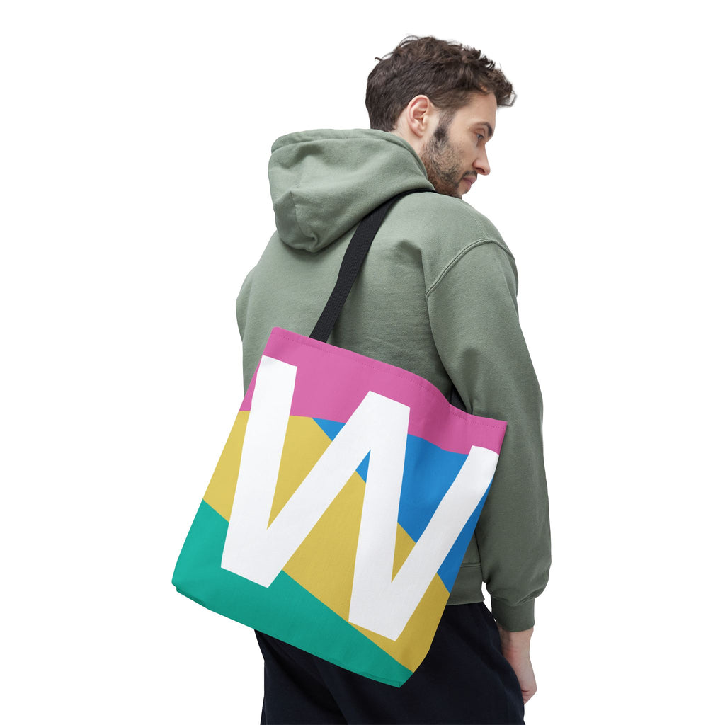 Monogram 'W' Colorblock Tote Bag — Personalized Initial W Shoulder Tote