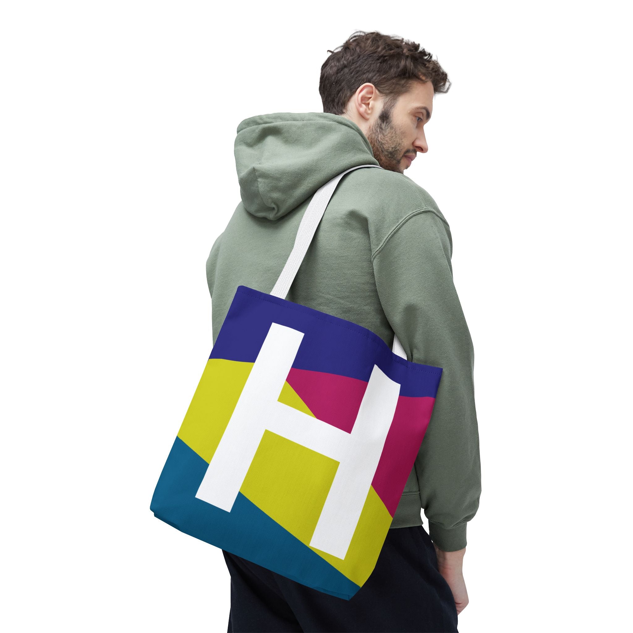 Monogram 'H' Colorblock Tote Bag — Personalized Initial H Shoulder Tote