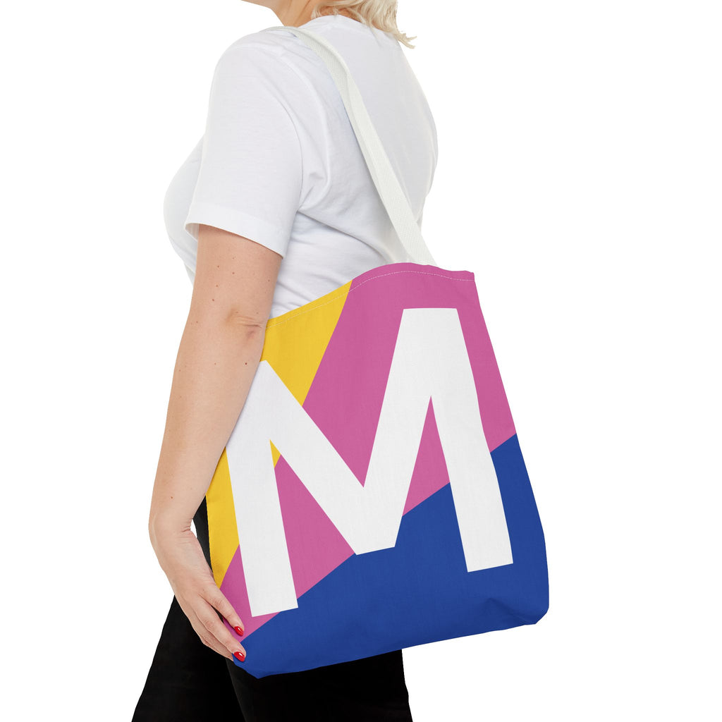 Monogram 'M' Colorblock Tote Bag — Personalized Initial M Shoulder Tote