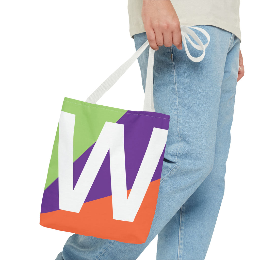 Monogram 'W' Colorblock Tote Bag — Personalized Initial W Shoulder Tote