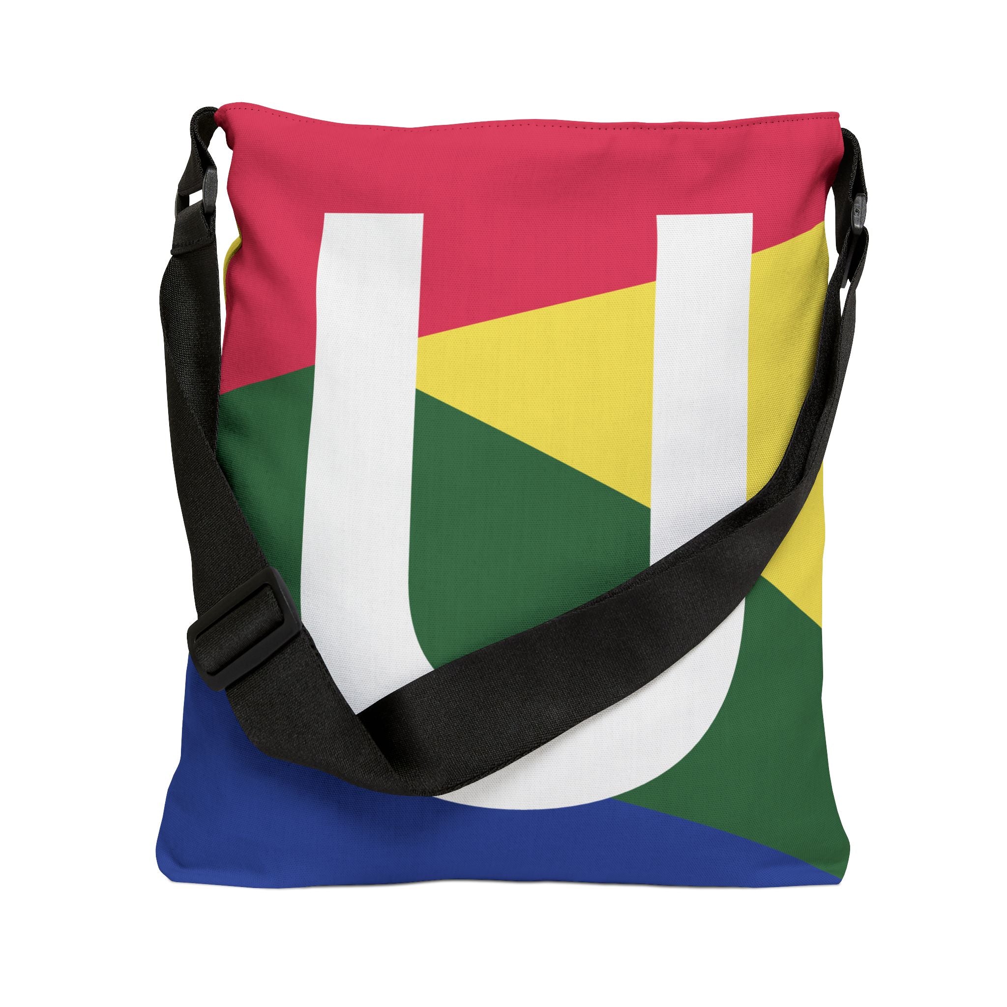 Initial Letter 'U' Colorblock Adjustable Tote Bag — Monogram Alphabet Shoulder Bag