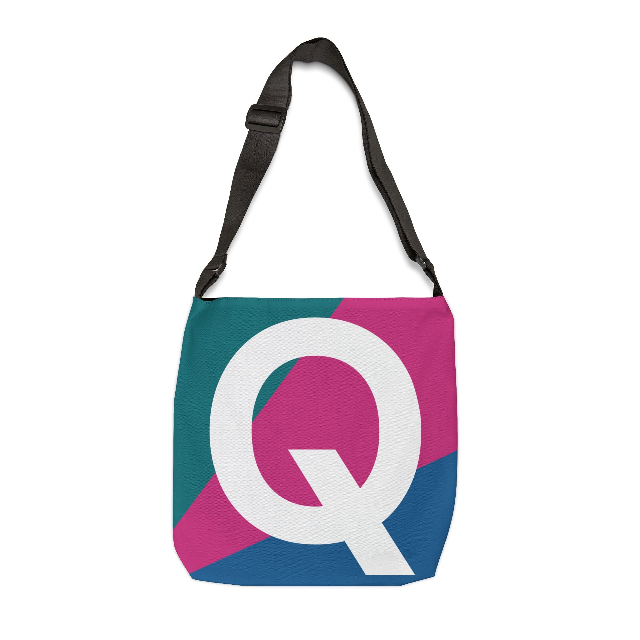 Initial Letter 'Q' Colorblock Adjustable Tote Bag — Monogram Alphabet Shoulder Bag