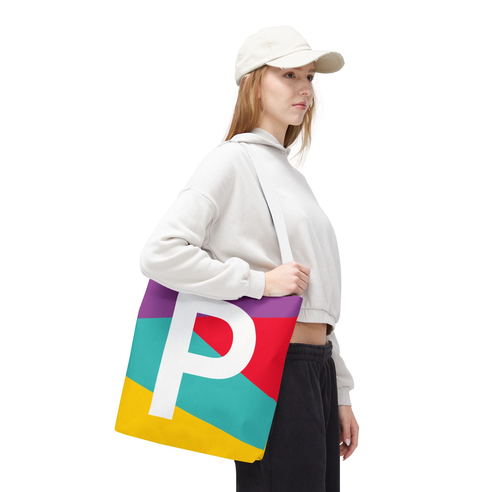 Monogram 'P' Colorblock Tote Bag — Personalized Initial P Shoulder Tote