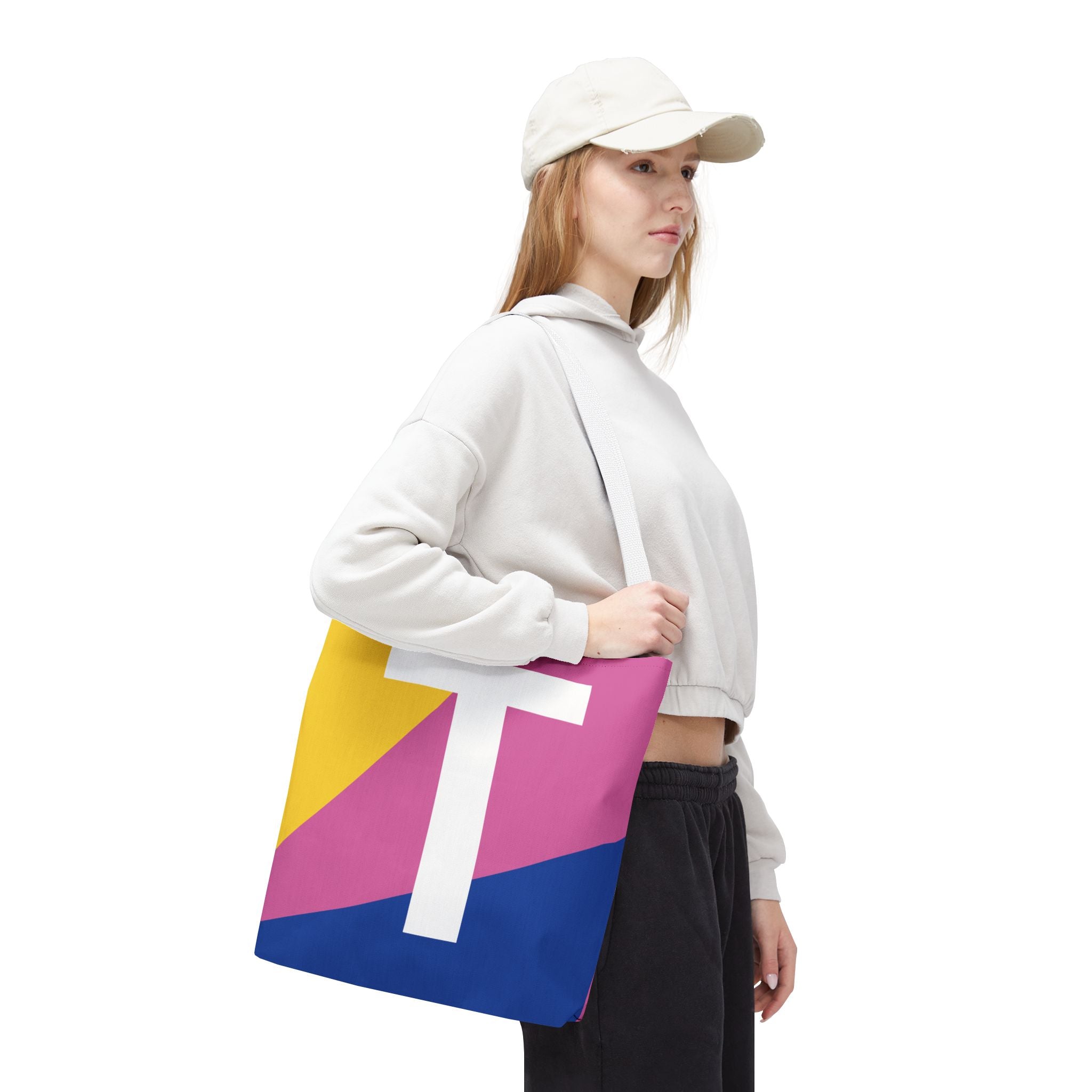 Monogram 'T' Colorblock Tote Bag — Personalized Initial T Shoulder Tote