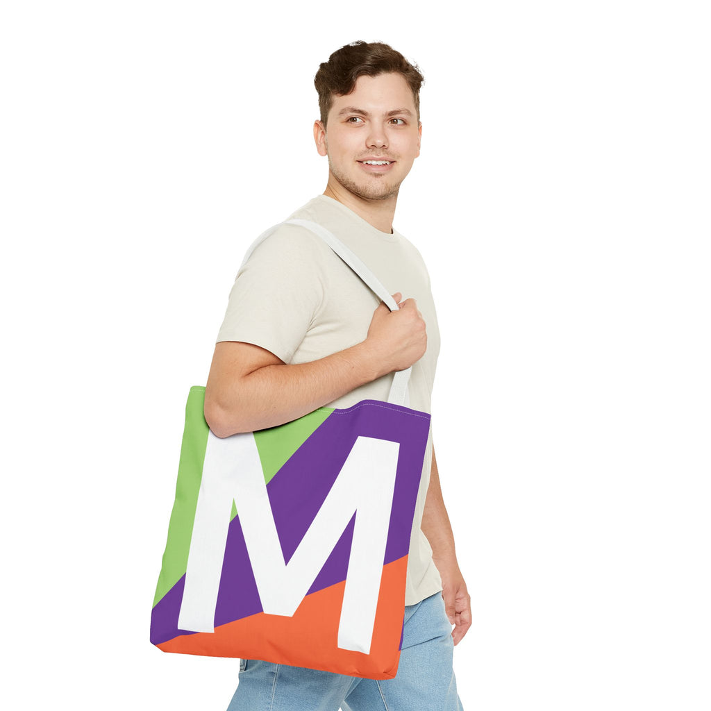Monogram 'M' Colorblock Tote Bag — Personalized Initial M Shoulder Tote