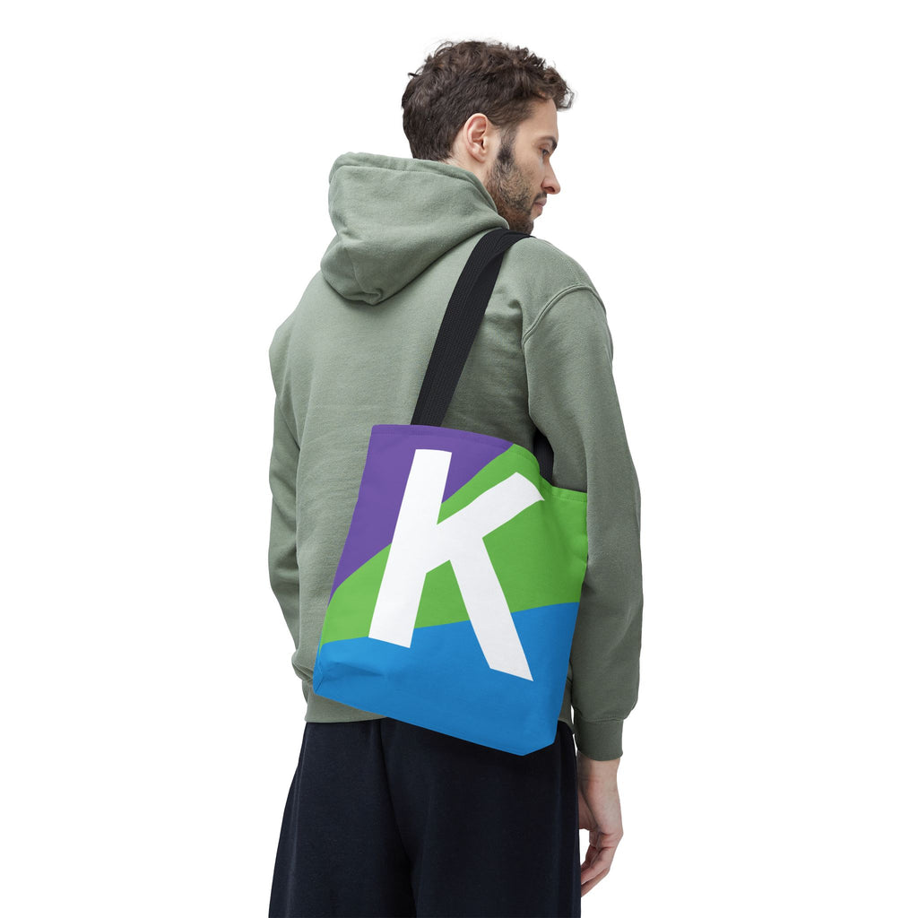 Monogram 'K' Colorblock Tote Bag — Personalized Initial K Shoulder Tote