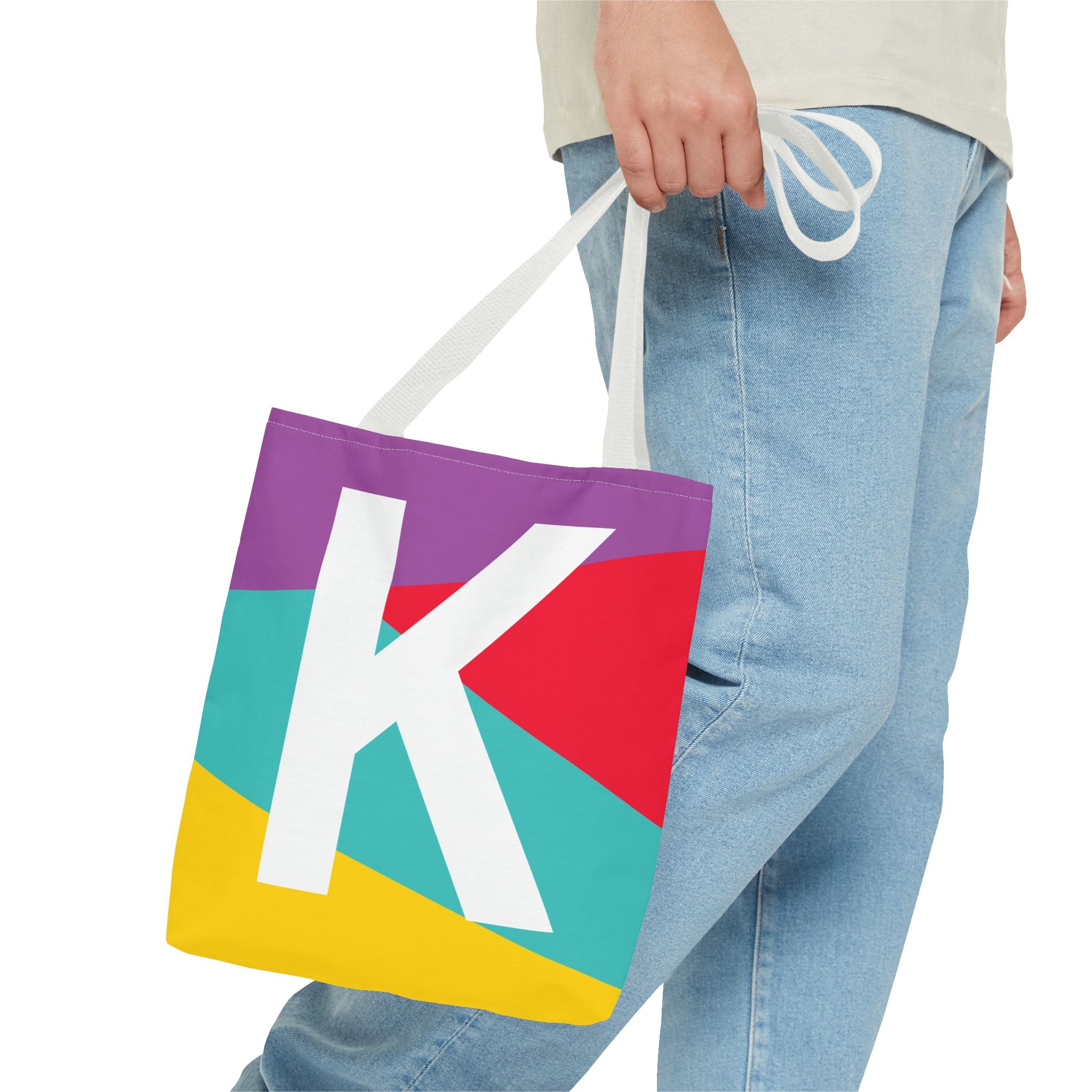 Monogram 'K' Colorblock Tote Bag — Personalized Initial K Shoulder Tote