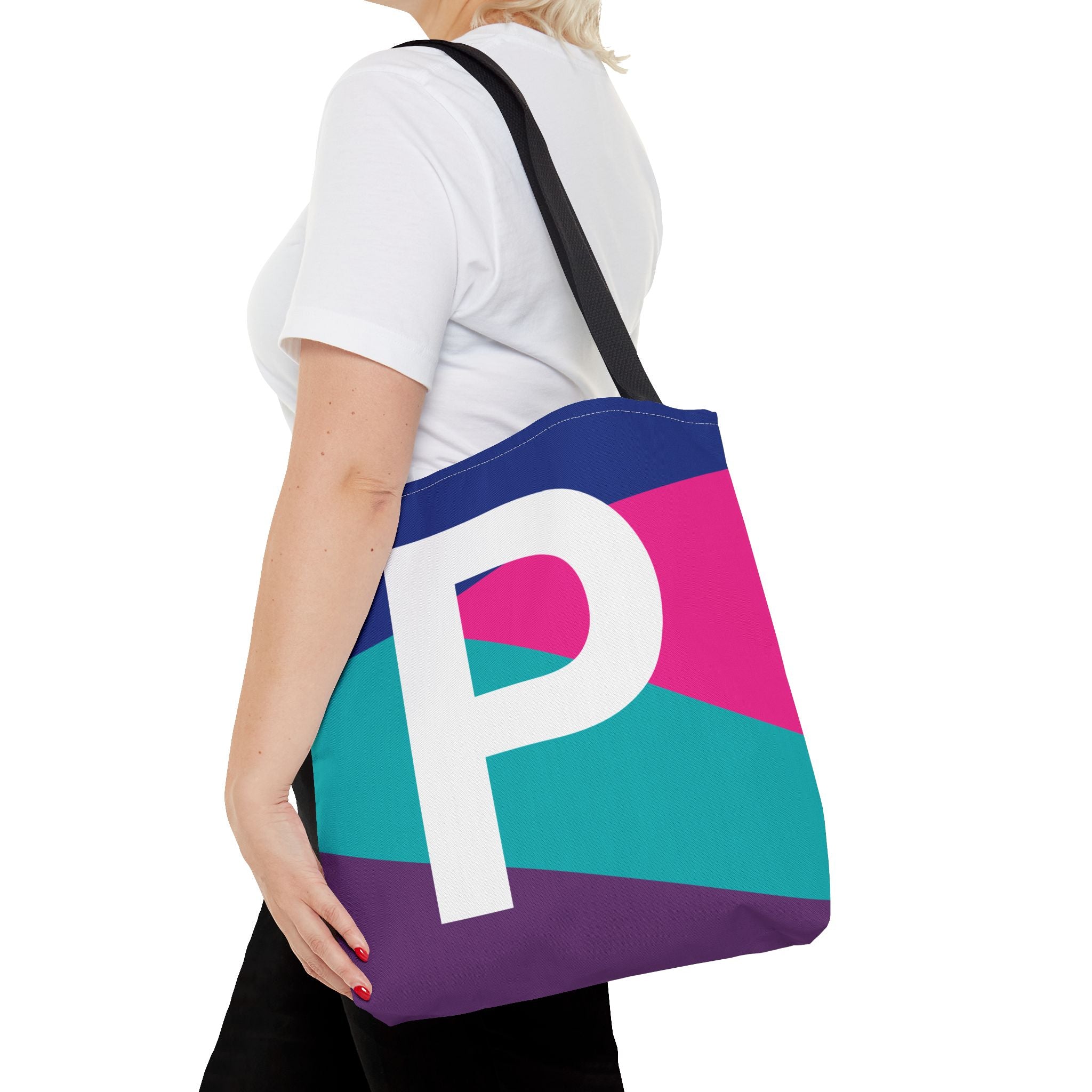 Monogram 'P' Colorblock Tote Bag — Personalized Initial P Shoulder Tote