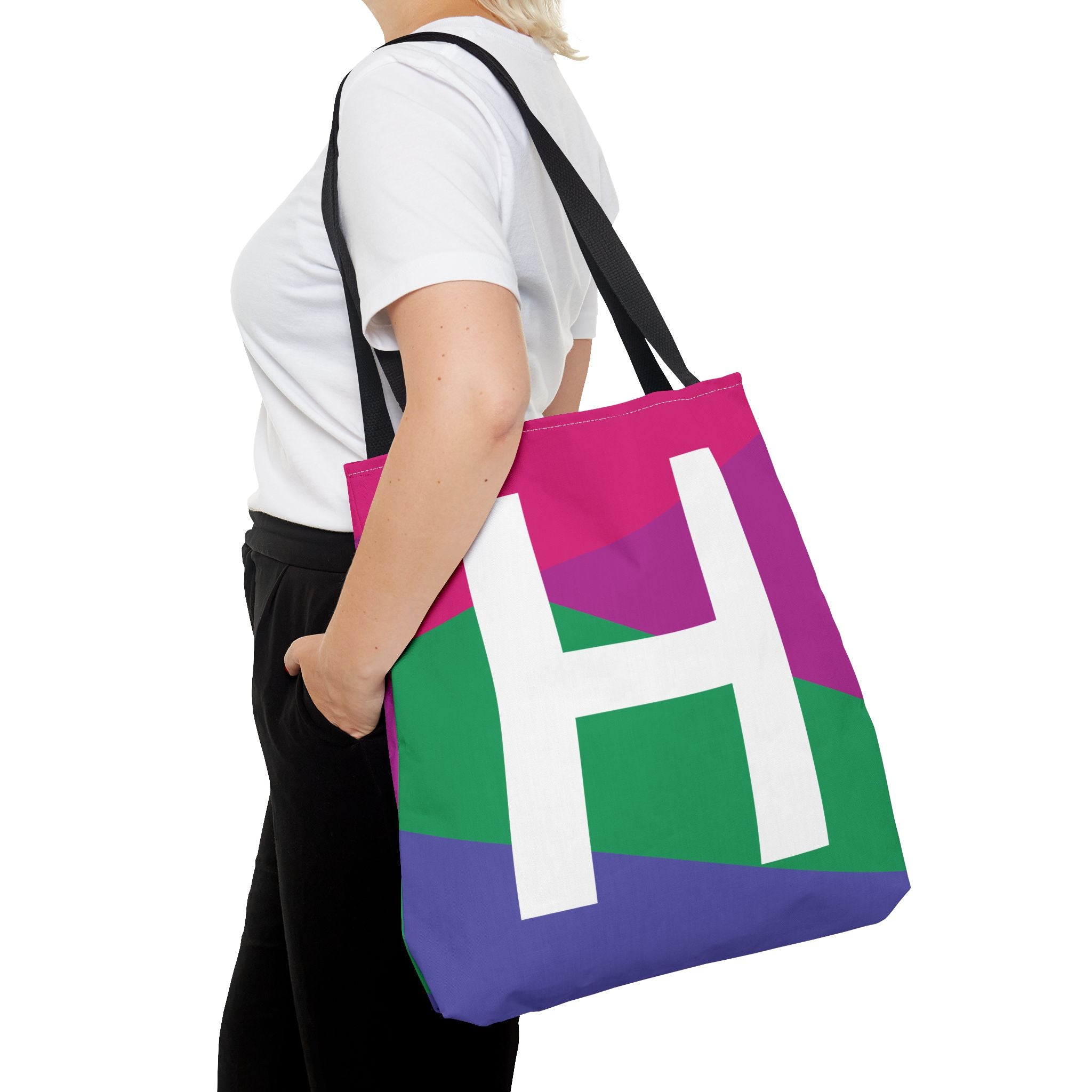 Monogram 'H' Colorblock Tote Bag — Personalized Initial H Shoulder Tote