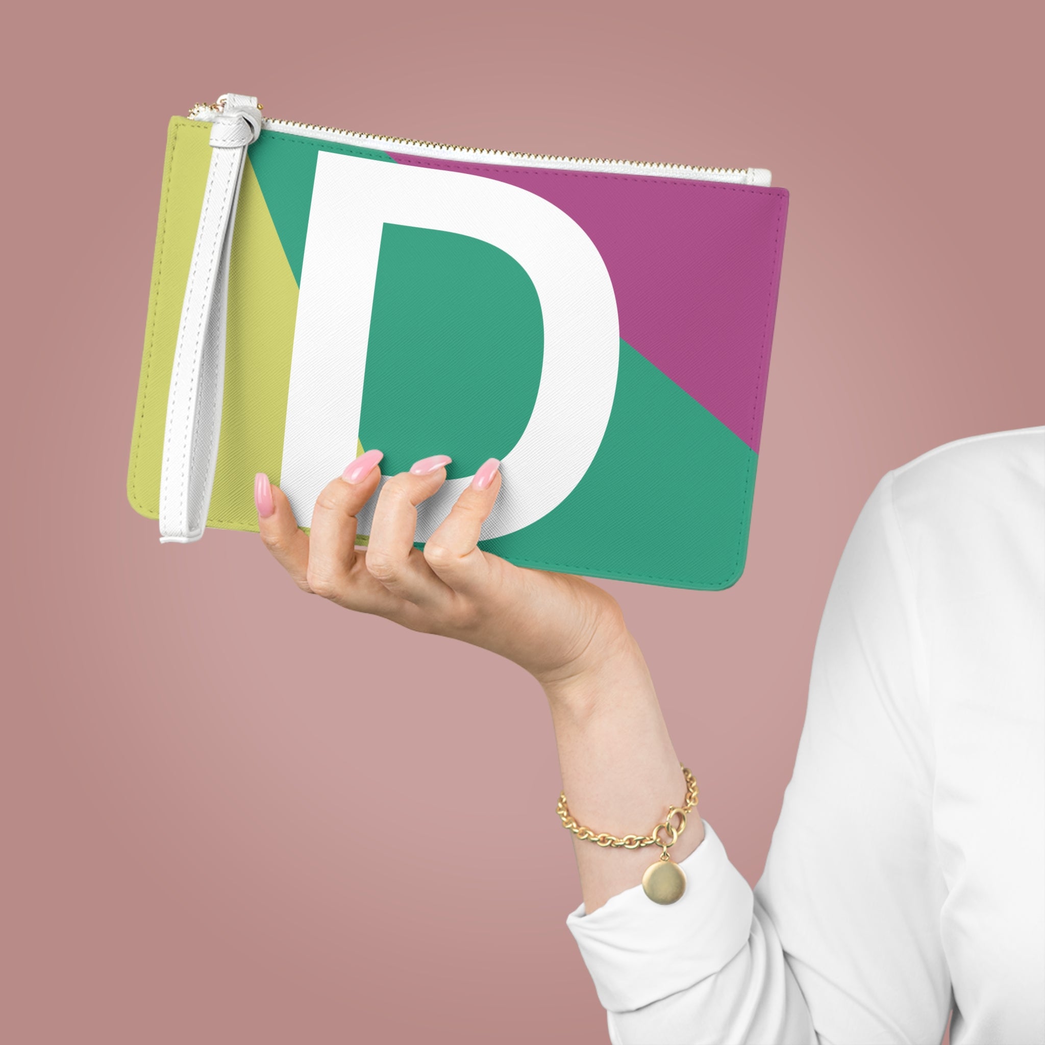 Monogram 'D' Colorblock Clutch Bag — Bold Geometric Wristlet for Everyday & Gifts