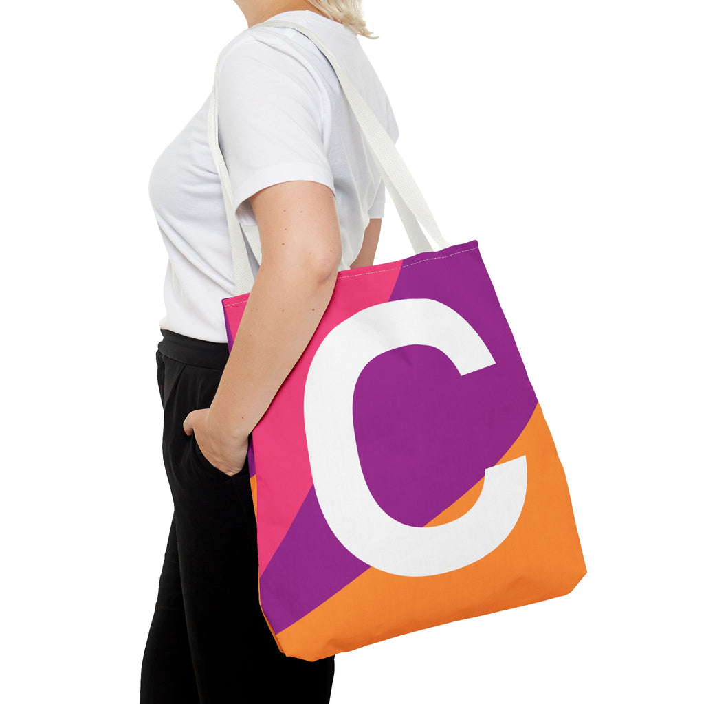 Monogram 'C' Colorblock Tote Bag — Personalized Initial C Shoulder Tote