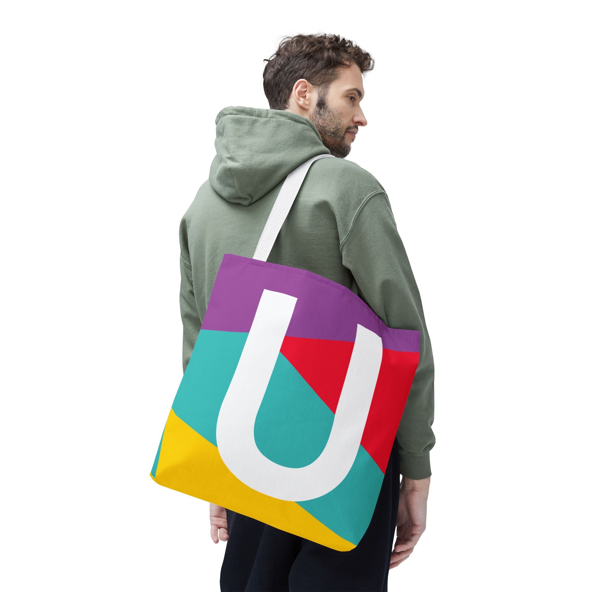 Monogram 'U' Colorblock Tote Bag — Personalized Initial U Shoulder Tote
