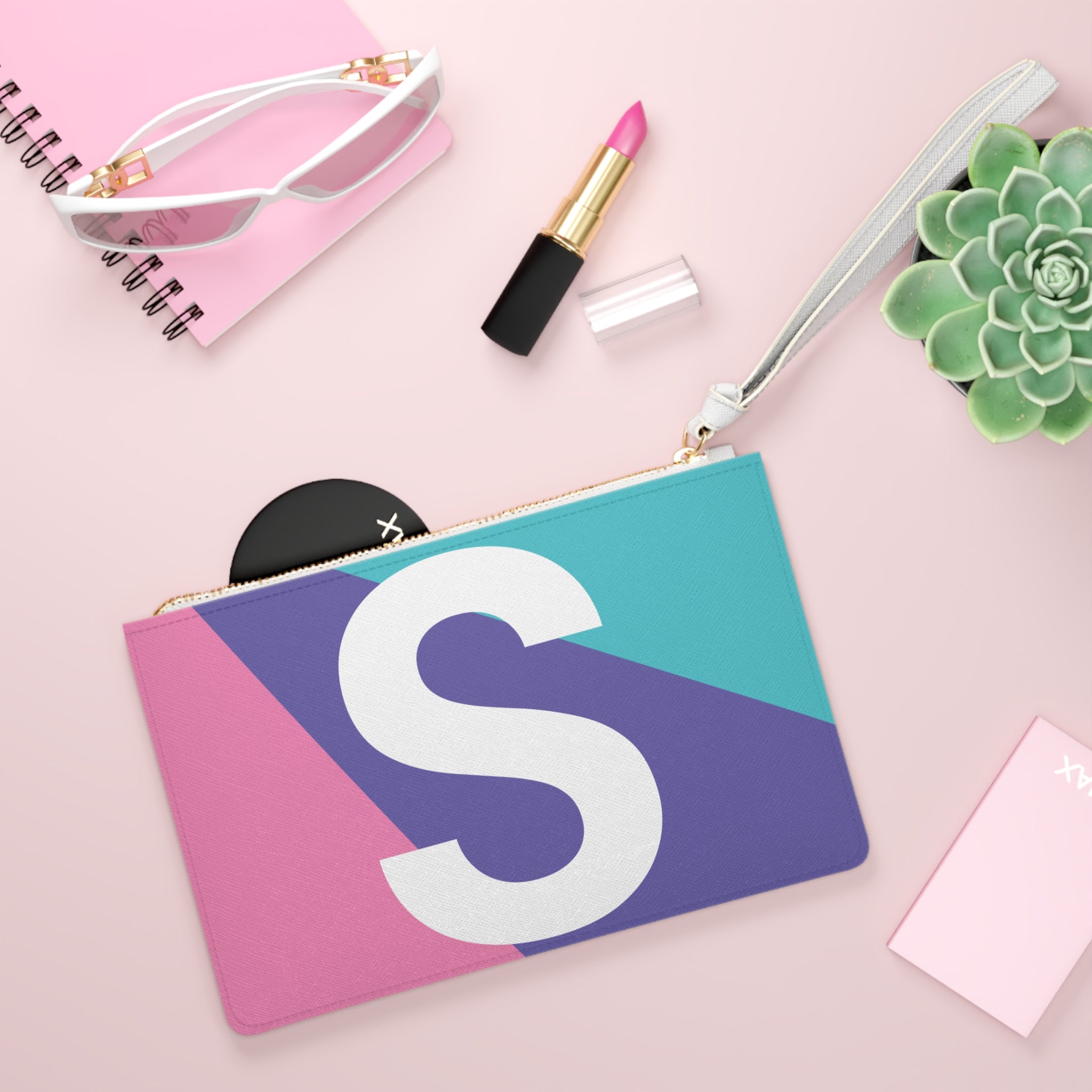 Monogram 'S' Colorblock Clutch Bag — Bold Geometric Wristlet for Everyday & Gifts
