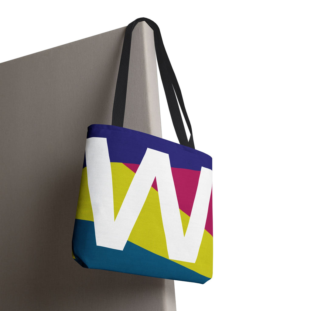 Monogram 'W' Colorblock Tote Bag — Personalized Initial W Shoulder Tote