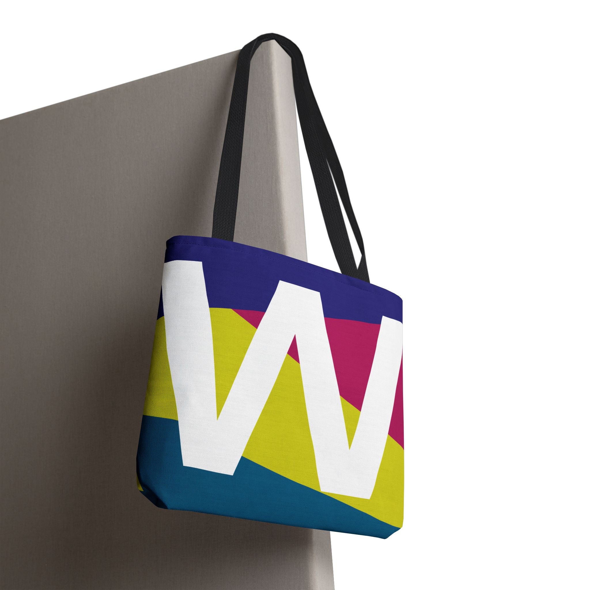 Monogram 'W' Colorblock Tote Bag — Personalized Initial W Shoulder Tote