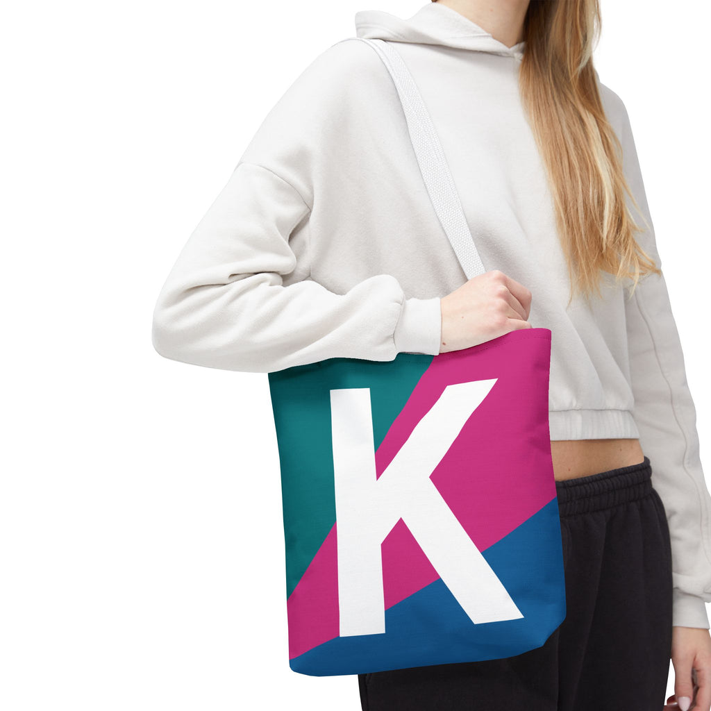 Monogram 'K' Colorblock Tote Bag — Personalized Initial K Shoulder Tote