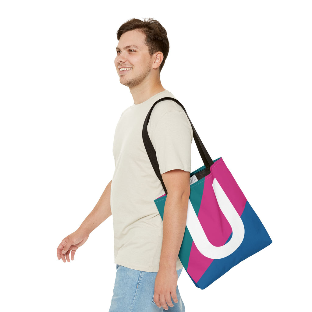 Monogram 'U' Colorblock Tote Bag — Personalized Initial U Shoulder Tote