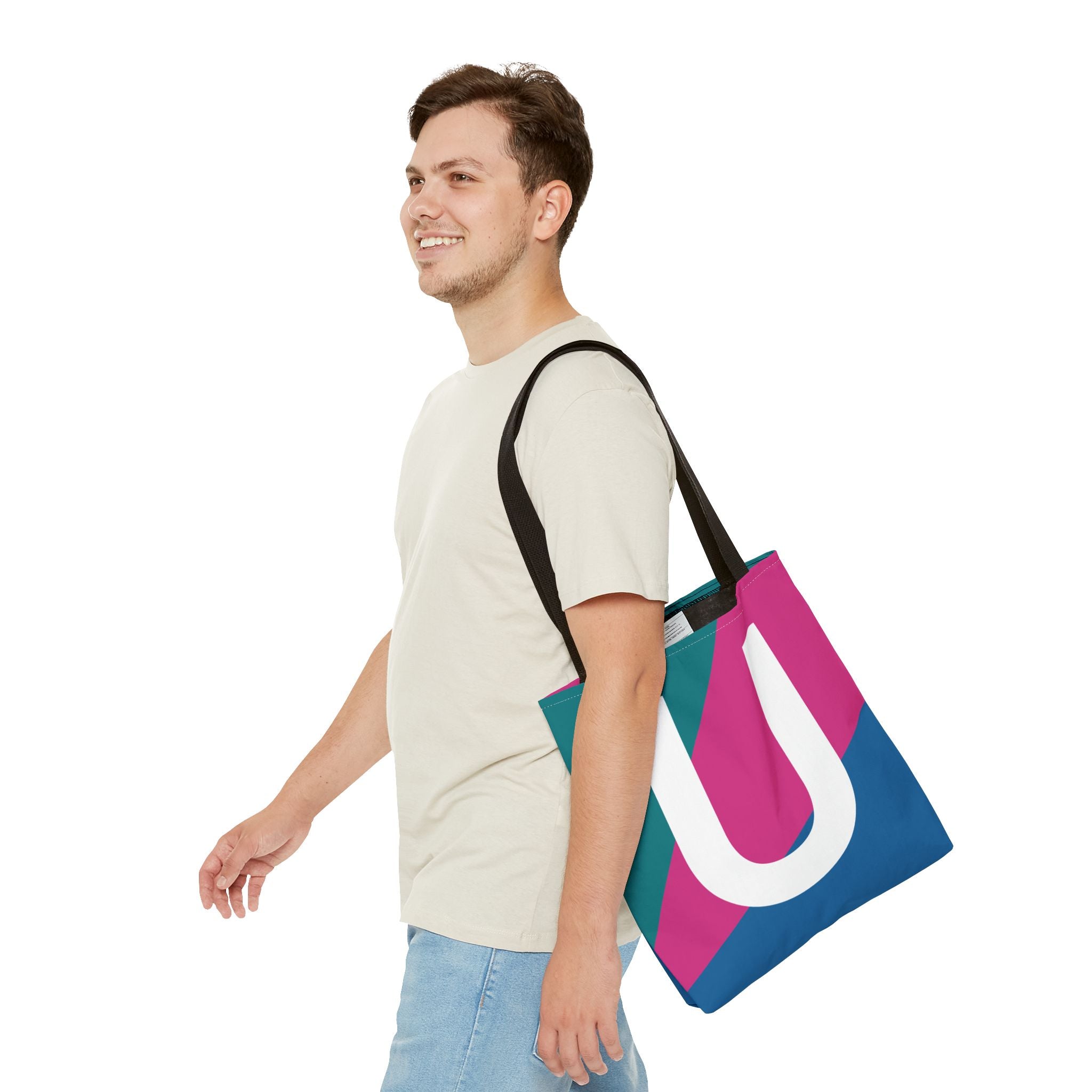Monogram 'U' Colorblock Tote Bag — Personalized Initial U Shoulder Tote