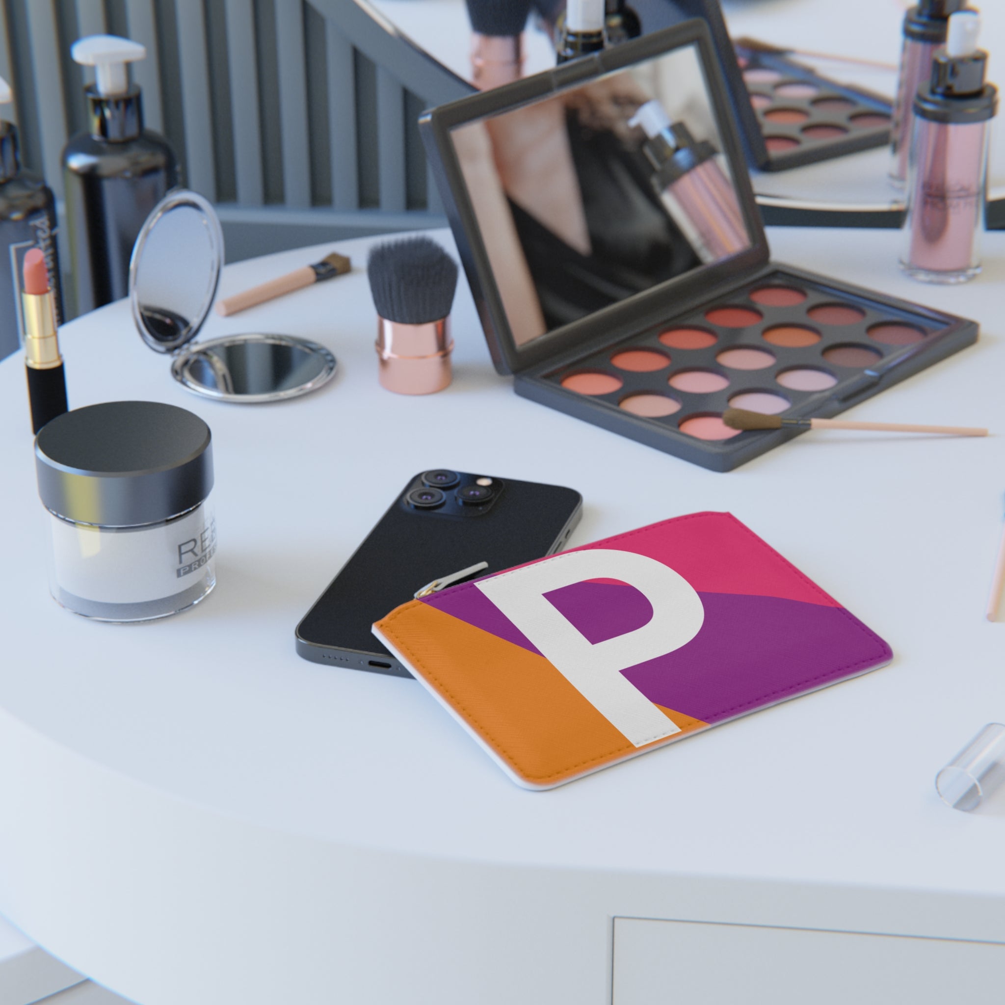 Initial P Mini Clutch — Colorblock Monogram Wristlet Wallet