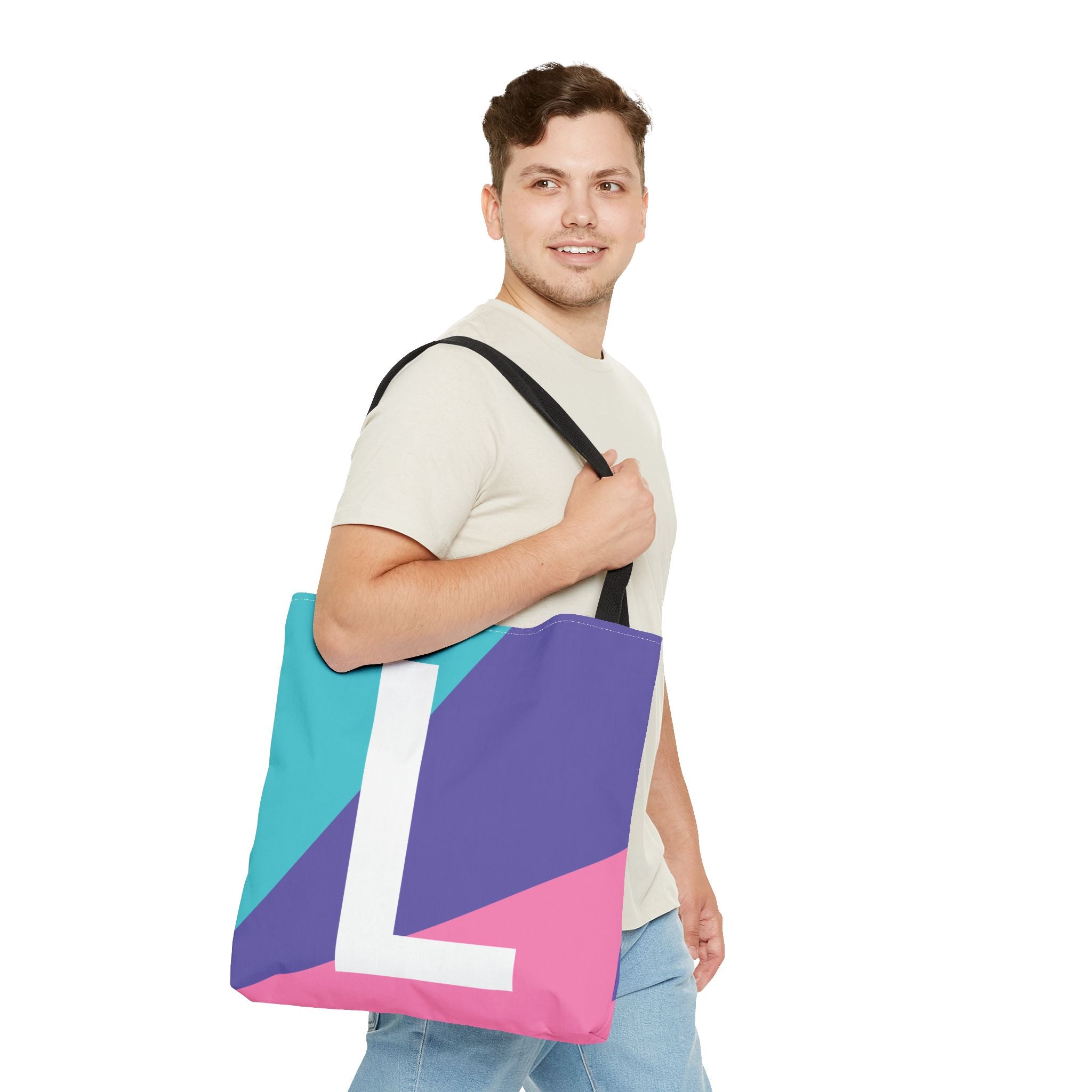 Monogram 'L' Colorblock Tote Bag — Personalized Initial L Shoulder Tote