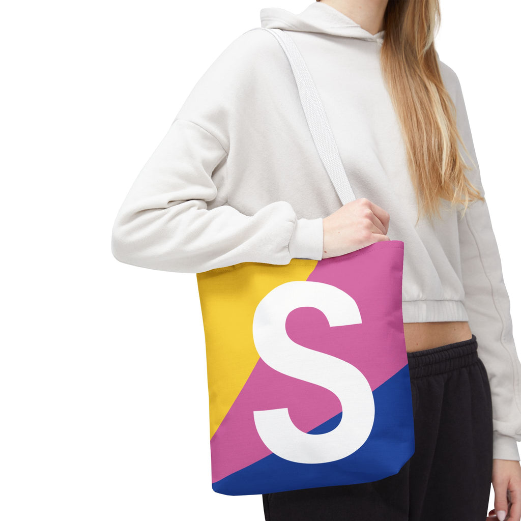 Monogram 'S' Colorblock Tote Bag — Personalized Initial S Shoulder Tote