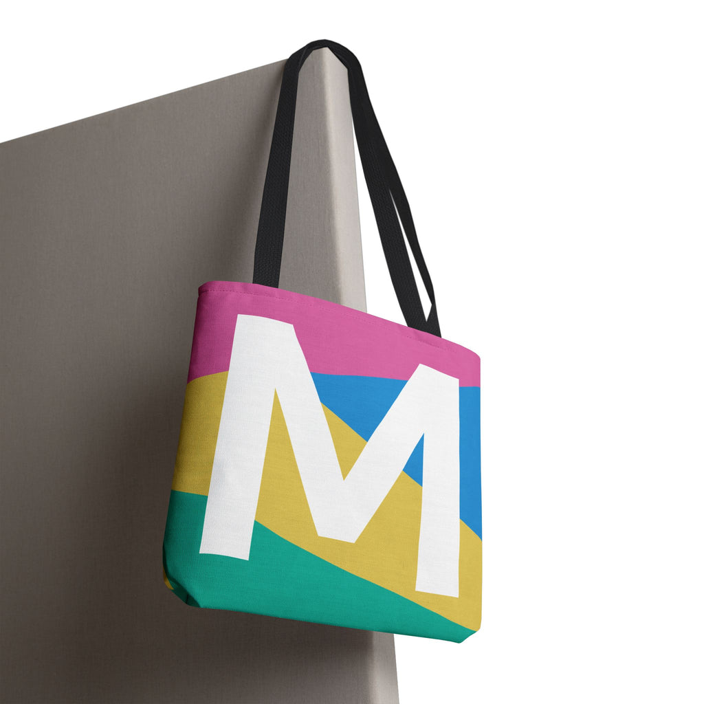 Monogram 'M' Colorblock Tote Bag — Personalized Initial M Shoulder Tote