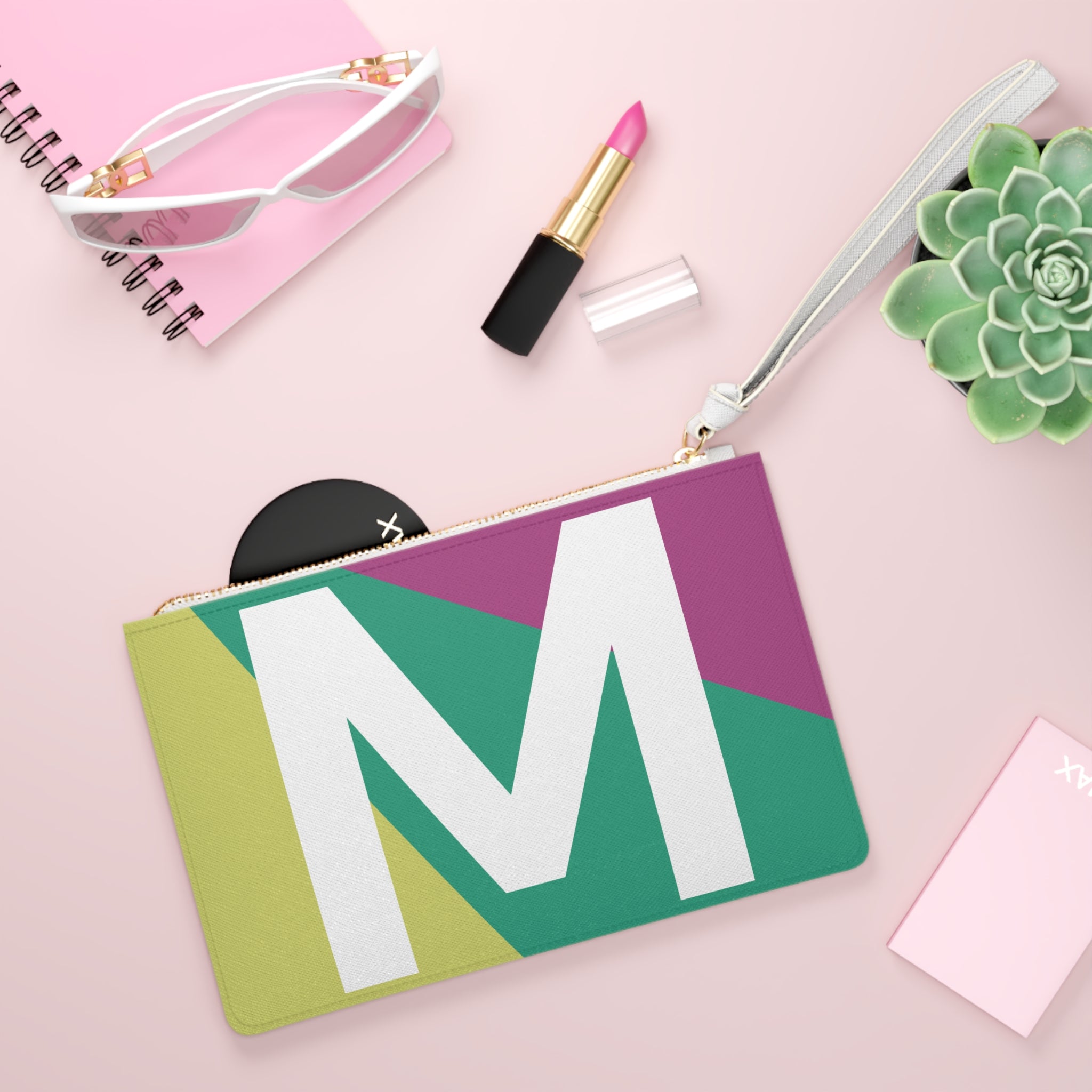 Monogram 'M' Colorblock Clutch Bag — Bold Geometric Wristlet for Everyday & Gifts
