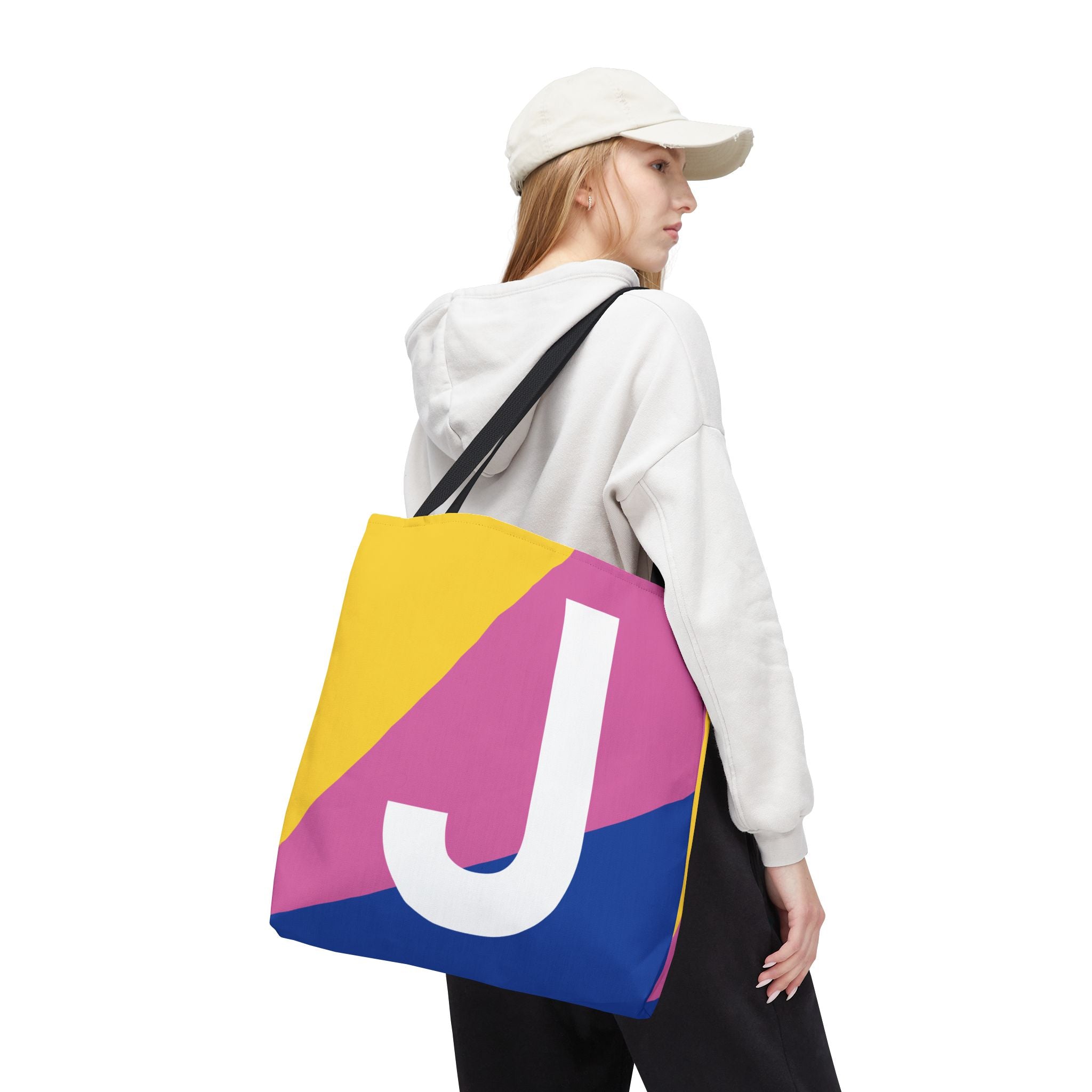 Monogram 'J' Colorblock Tote Bag — Personalized Initial J Shoulder Tote