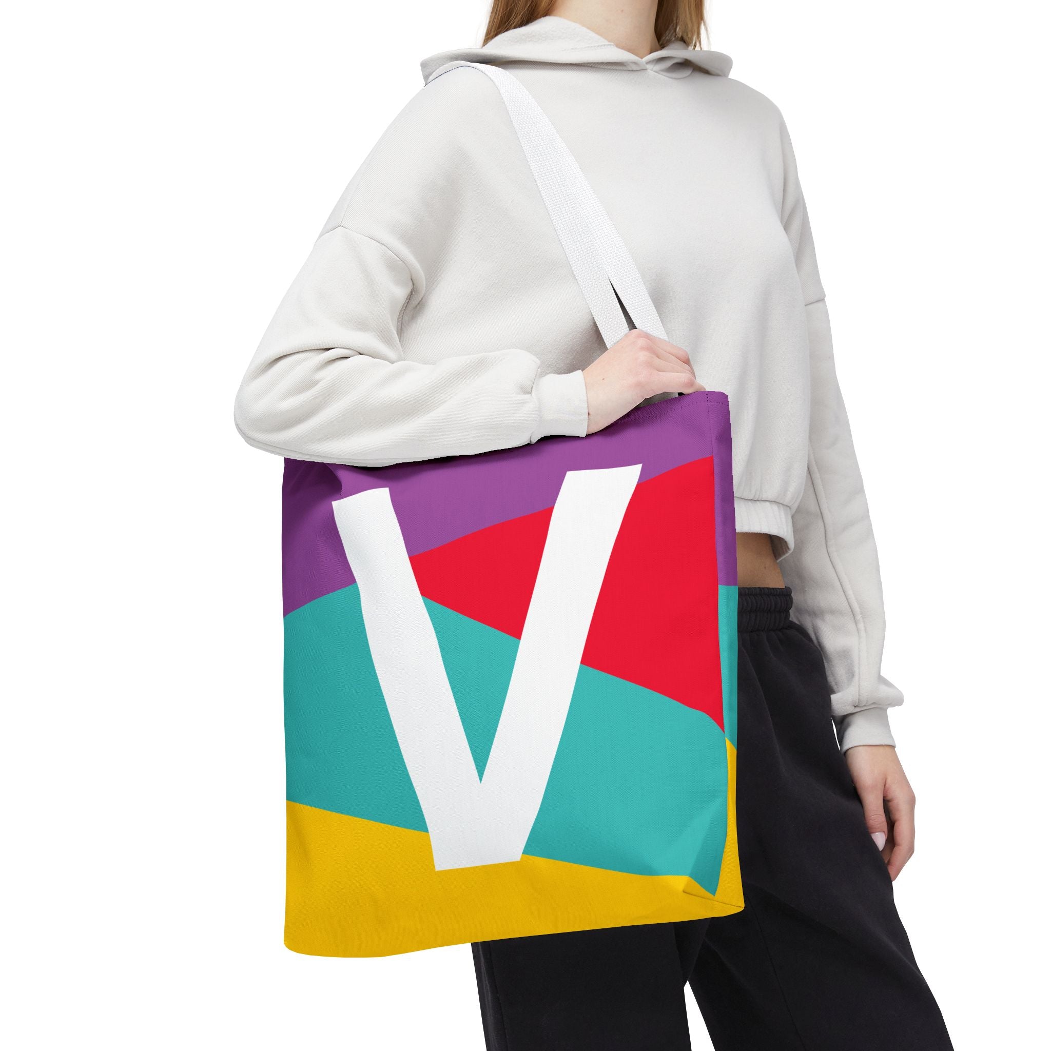 Monogram 'V' Colorblock Tote Bag — Personalized Initial V Shoulder Tote