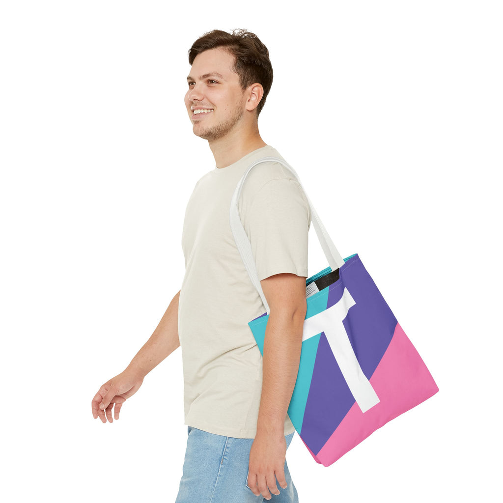 Monogram 'T' Colorblock Tote Bag — Personalized Initial T Shoulder Tote