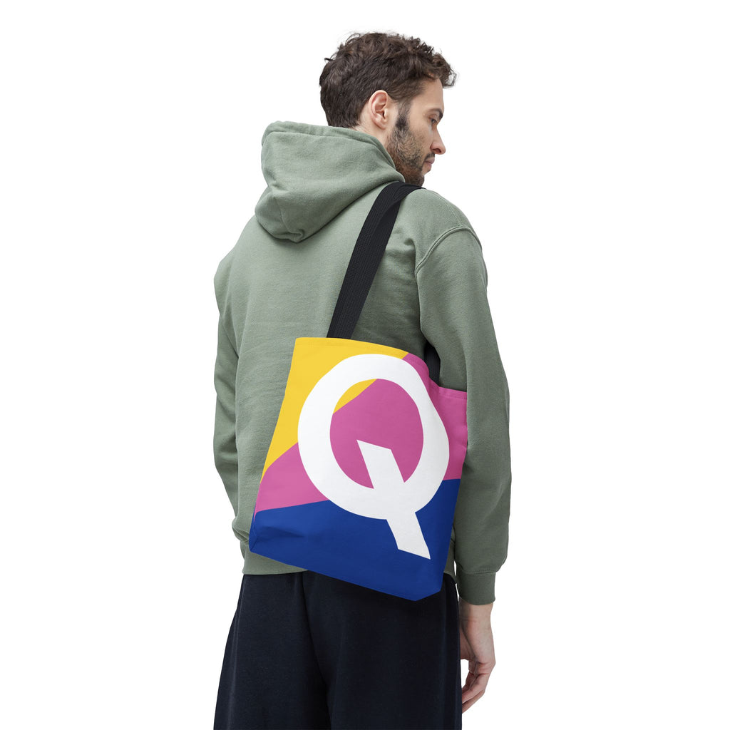 Monogram 'Q' Colorblock Tote Bag — Personalized Initial Q Shoulder Tote