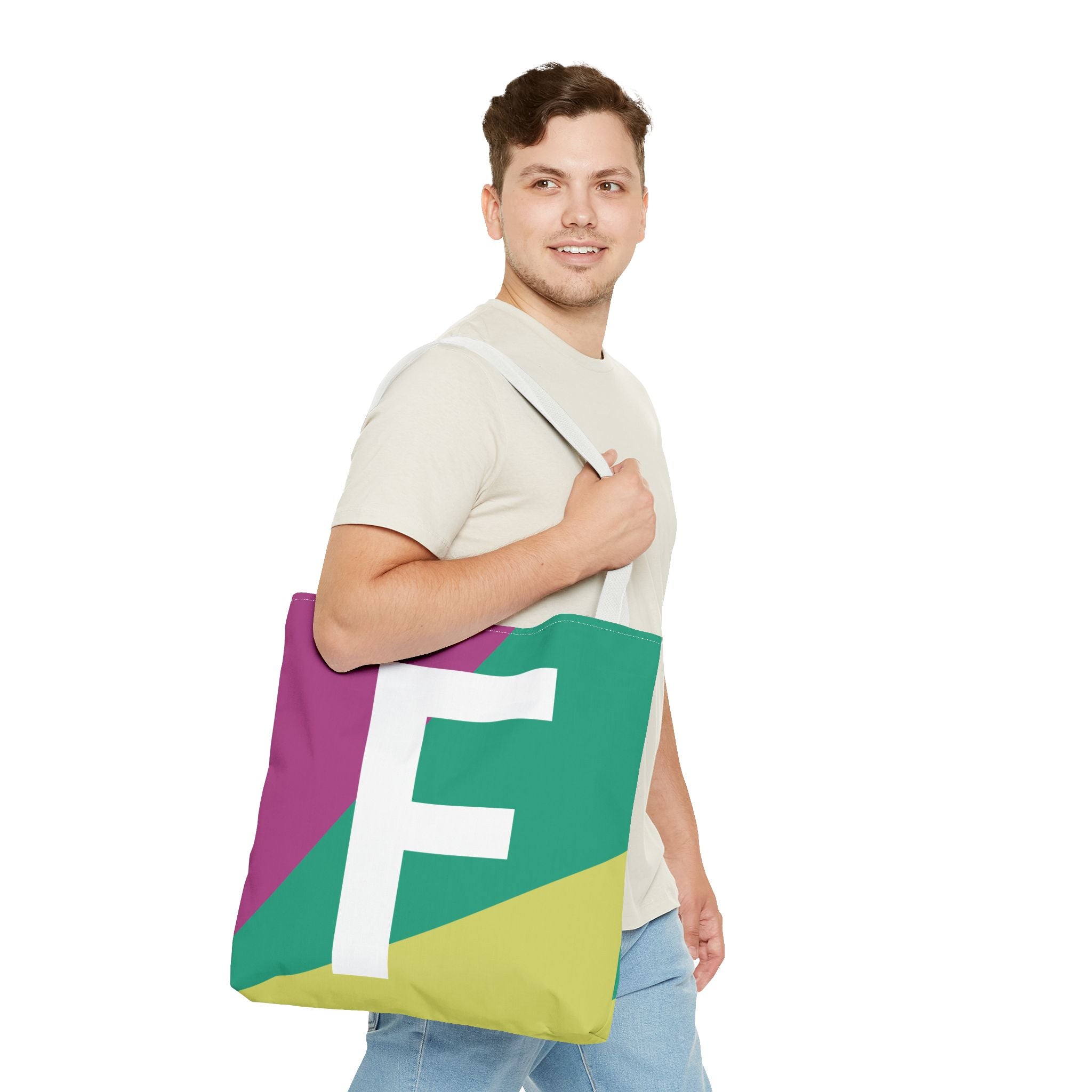 Monogram 'F' Colorblock Tote Bag — Personalized Initial F Shoulder Tote