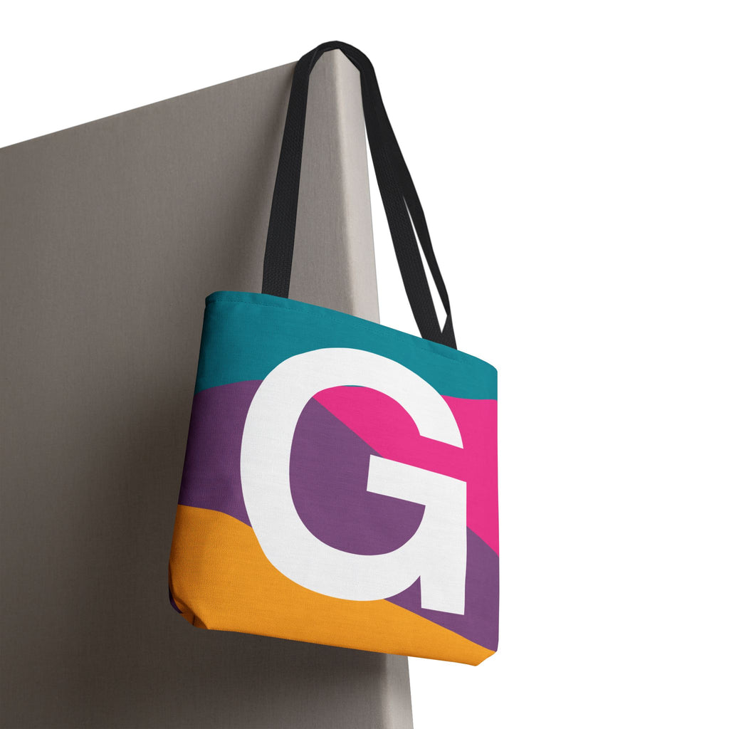 Monogram 'G' Colorblock Tote Bag — Personalized Initial G Shoulder Tote