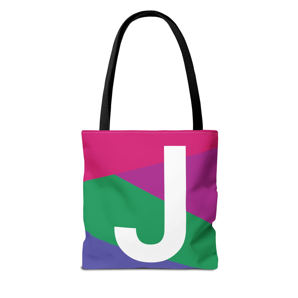 Monogram 'J' Colorblock Tote Bag — Personalized Initial J Shoulder Tote