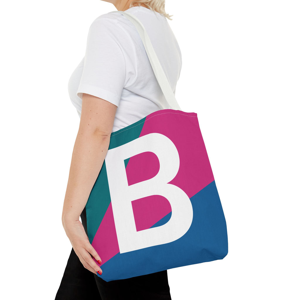 Monogram 'B' Colorblock Tote Bag — Personalized Initial B Shoulder Tote