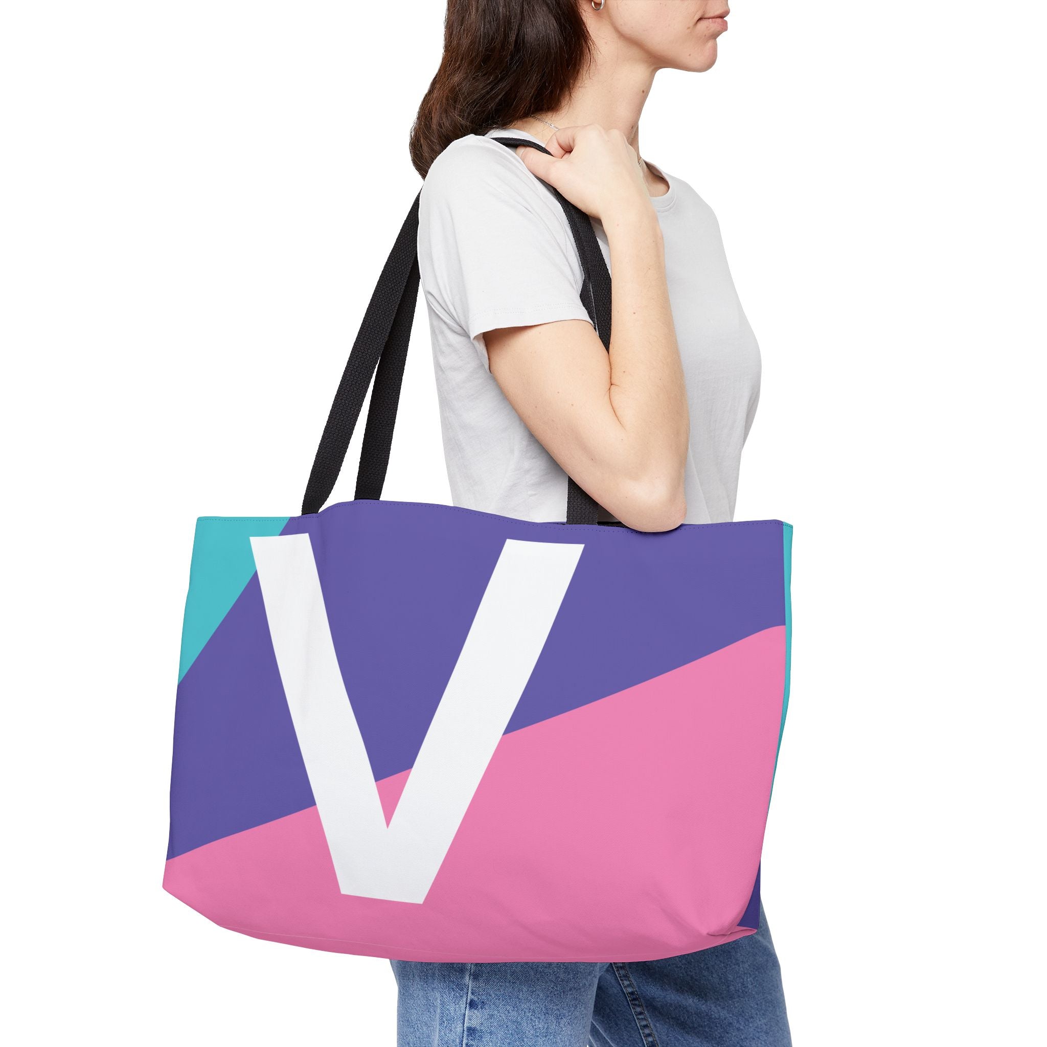 Personalized 'V' Colorblock Tote Bag — Monogram Weekender Tote