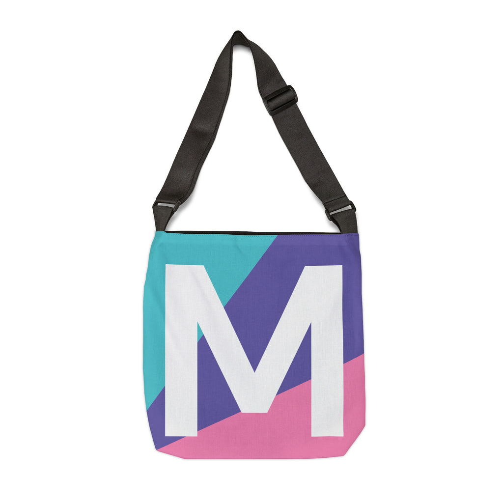 Initial Letter 'M' Colorblock Adjustable Tote Bag — Monogram Alphabet Shoulder Bag