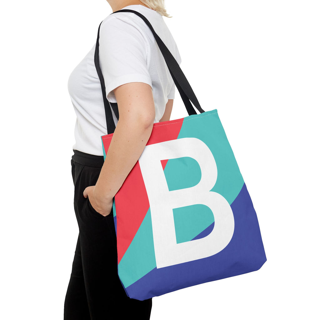 Monogram 'B' Colorblock Tote Bag — Personalized Initial B Shoulder Tote