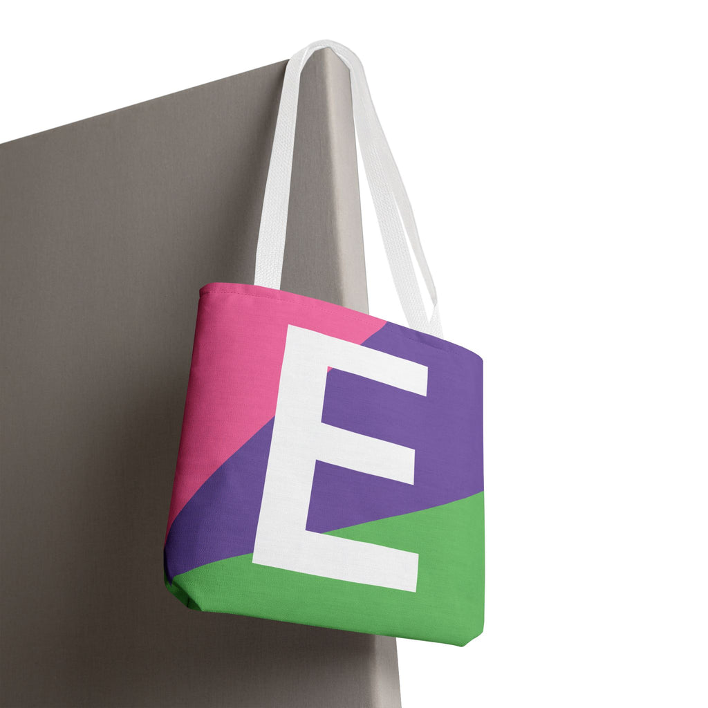 Monogram 'E' Colorblock Tote Bag — Personalized Initial E Shoulder Tote